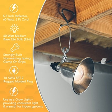 Woods 0160 18/2 SPT-2 Clamp Lamp with 5.5 Inch Reflector, 60 Watt, 6 Foot Cord