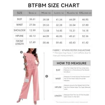 BTFBM Women Jumpsuits Crew Neck Ruffle Cap Sleeve Belted High Waist Wide Leg Romper with Pockets One Piece Casual Outfits(Solid Pink, Medium)