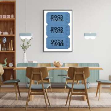 Good Times Ticket Printable Vintage Wall Art, Room Aesthetics Print, Blue Bar Decoration Poster, Digitally Printed Pictures, Bar Cart Art Paintings, Preppy Decoration Unframed,Bedroom Living Room