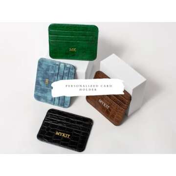 Personalisa Gold Silver Initial letters Credit Card Holder Wallet, PU Leather Ultra Slim Wallet, Thin Minimalist Credit Card Case Card Protector, Front Pocket Wallets for Men, Women (cro-brown)