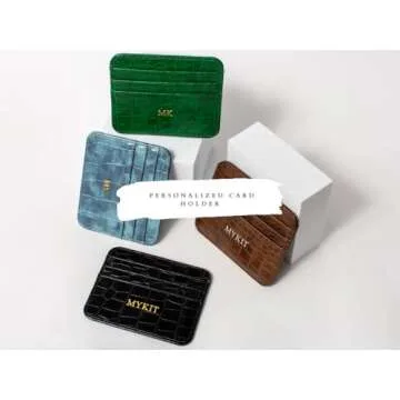 Personalisa Gold Silver Initial letters Credit Card Holder Wallet, PU Leather Ultra Slim Wallet, Thin Minimalist Credit Card Case Card Protector, Front Pocket Wallets for Men, Women (cro-brown)