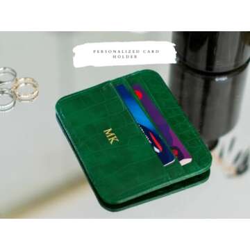 Personalisa Gold Silver Initial letters Credit Card Holder Wallet, PU Leather Ultra Slim Wallet, Thin Minimalist Credit Card Case Card Protector, Front Pocket Wallets for Men, Women (cro-brown)