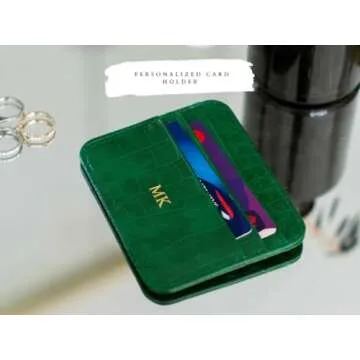 Personalisa Gold Silver Initial letters Credit Card Holder Wallet, PU Leather Ultra Slim Wallet, Thin Minimalist Credit Card Case Card Protector, Front Pocket Wallets for Men, Women (cro-brown)