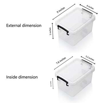 Berdeng Small Plastic Storage Bins with Lids, 3 Quart Small Storage Latch Box, Stackable and Nestable,6 Pack, Clear with Black Buckle