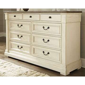 Signature Design by Ashley Bolanburg Farmhouse 9 Drawer Dresser with Dovetail Construction, Antique White, Weathered Gray
