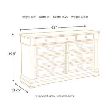 Signature Design by Ashley Bolanburg Farmhouse 9 Drawer Dresser with Dovetail Construction, Antique White, Weathered Gray