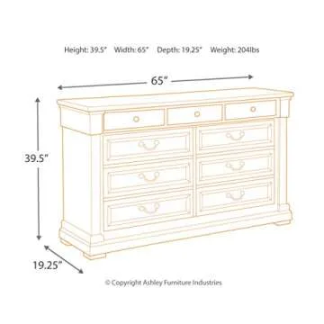 Signature Design by Ashley Bolanburg Farmhouse 9 Drawer Dresser with Dovetail Construction, Antique White, Weathered Gray