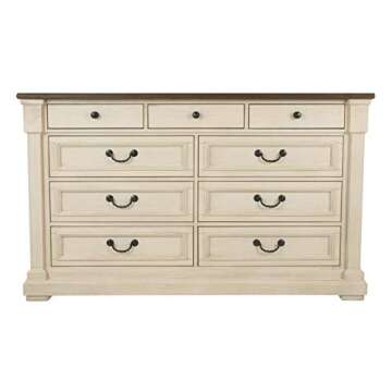 Signature Design by Ashley Bolanburg Farmhouse 9 Drawer Dresser with Dovetail Construction, Antique White, Weathered Gray