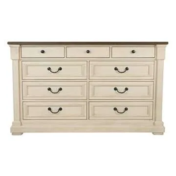 Signature Design by Ashley Bolanburg Farmhouse 9 Drawer Dresser with Dovetail Construction, Antique White, Weathered Gray