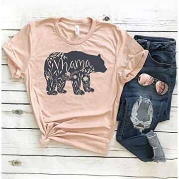 Yuan Women Mama Bear Shirt - Stylish Graphic Tee for Moms