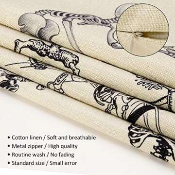 4 Pack Halloween Skull Pillow Covers, Skull and Pumpkin Throw Pillowcase Skeleton Cotton Linen Pillow Cushion Cover for Halloween Home Car Sofa Bedding Couch Decor, 18 x 18 Inch