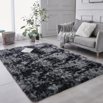 TABAYON Shag Area Rug, 4'x6' Tie-Dyed Dark Grey Indoor Ultra Soft Plush Rugs for Living Room, Non-Sk...