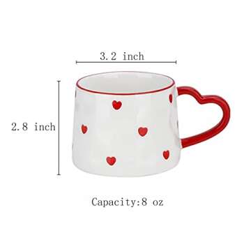 Gaolinci Creative Red Heart Mug with Handle, 8 Oz Tea Cup Coffee Mug