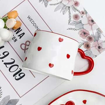 Gaolinci Creative Red Heart Mug with Handle, 8 Oz Tea Cup Coffee Mug