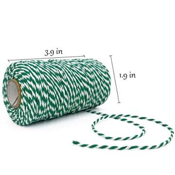 Cotton Twine Green and White Baker String 2mm Thick 328 Feet Christmas Twine for Gift Wrapping DIY C...