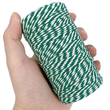 Cotton Twine Green and White Baker String 2mm Thick 328 Feet Christmas Twine for Gift Wrapping DIY Crafts Home Decoration Gardening