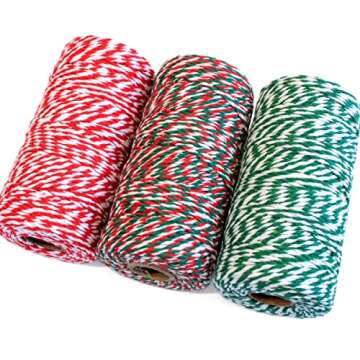 Cotton Twine Green and White Baker String 2mm Thick 328 Feet Christmas Twine for Gift Wrapping DIY Crafts Home Decoration Gardening