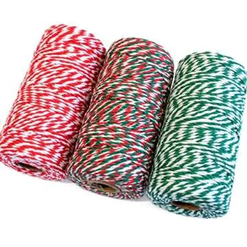 Cotton Twine Green and White Baker String for Christmas Crafts