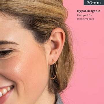 KEZEF 14k Gold Hoop Earrings For Women in Real Gold - 1mm Thin Solid Gold Earrings in Yellow Gold fo...