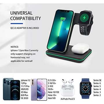 Wireless Charger, 3 in 1 Qi Certified 15W Fast Wireless Charging Station