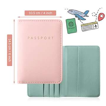 2 Pieces Passport Covers and 2 Pieces Luggage Tags, Passport Holder Travel Suitcase Tag (Pink, Green)