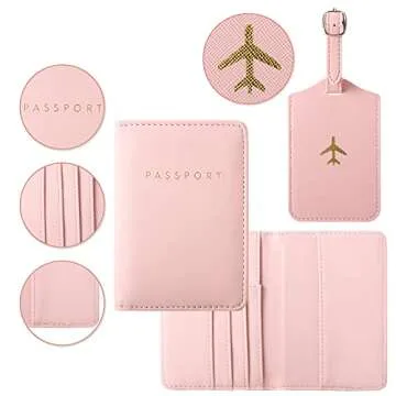 2 Pieces Passport Covers and 2 Pieces Luggage Tags, Passport Holder Travel Suitcase Tag (Pink, Green)