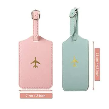 2 Pieces Passport Covers and 2 Pieces Luggage Tags, Passport Holder Travel Suitcase Tag (Pink, Green)