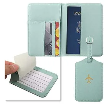 2 Pieces Passport Covers and 2 Pieces Luggage Tags, Passport Holder Travel Suitcase Tag (Pink, Green)