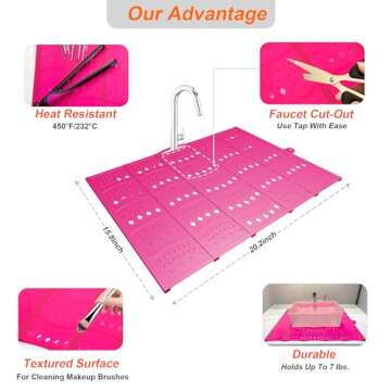 Mofason Bathroom Sink Top Cover Space Saver,Silicone Makeup Organizer Mat for Over Countertop,Small Bathroom Must Haves Accessories Rv Camper Travel Foldable Gadgets-Pink