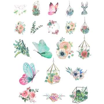Kawaii Washi Sticker Set Floral Butterfly Gardening Flower Stickers for Scrapbooking DIY Arts Craft Journal Planner Diary Album Letter Gift Wrapping Envelope Card Making