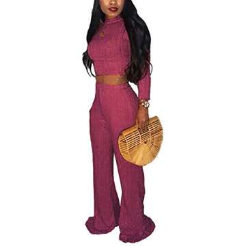 Stylish ECHOINE Purple 2 Piece Sweater Jumpsuit Set