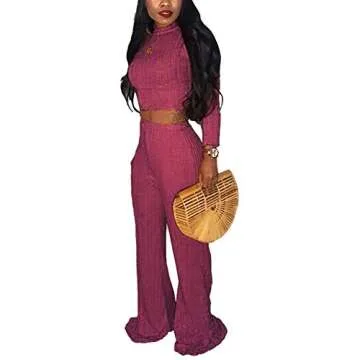 Stylish ECHOINE Purple 2 Piece Sweater Jumpsuit Set