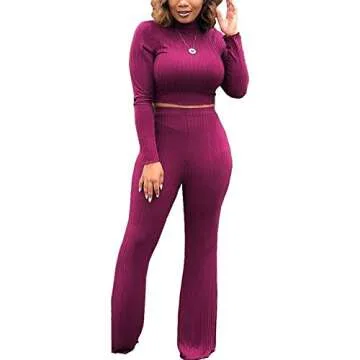 Stylish ECHOINE Purple 2 Piece Sweater Jumpsuit Set