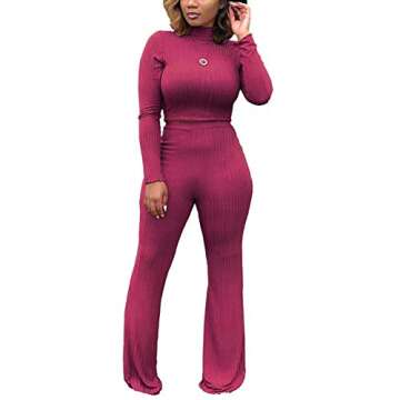 Stylish ECHOINE Purple 2 Piece Sweater Jumpsuit Set