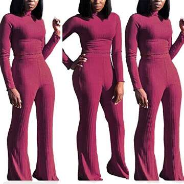 Stylish ECHOINE Purple 2 Piece Sweater Jumpsuit Set