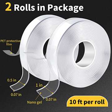 KUSUFEFI Double Sided Adhesive tape Heavy Duty, Double Stick Mounting (2 Rolls, Total 20FT), Clear T...