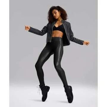 SANTINY Women's Faux Leather Leggings 25''/27''/29''-High Waisted Stretch Leather Pants Pleather Tights for Women（Black02_29S） Black