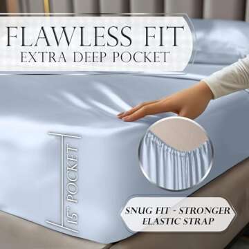 DECOLURE Satin Bed Sheets - 4 Piece Luxury Silky Full Size Bedding Set - Softer Than Silk, Wrinkle-Free with 15” Deep Pocket Fitted Sheet, Perfect for Hair & Skin, Gifts for Women (Baby Blue)