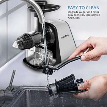 Juicer Machines, Oneisall Slow Masticating Juicer Extractor Easy to Clean, Tritan & BPA-Free, Anti-Drip and 5 Mode Adjustment, Cold Press Juicer with Quiet Motor, Recipes for Vegetables and Fruits