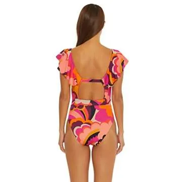 Trina Turk Fan Faire Ruffle Plunge Neck One Piece Swimwear