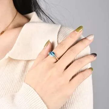 AllenCOCO Gold Ring for Women Trendy Gemstone Chunky Ring 18k Gold Plated Band Ring Signet Statement Ring