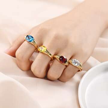 AllenCOCO Gold Ring for Women Trendy Gemstone Chunky Ring 18k Gold Plated Band Ring Signet Statement Ring