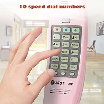 AT&T TRIMLINE 210 Corded Home Phone, No AC Power Required, Improved Easy-wall-mount, Lighted Big Button Keypad, 13 SpeedDial Keys, Last Number Redial, Mute, Flash, Volume Control, Princess Phone, PINK