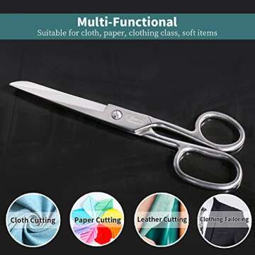 Newness Fabric Scissors, 7.24 Inch Professional Stainless Steel Sewing Scissors with Sharp Blade, Heavy Duty Fabric Tailor Leather Clothes Shears for Home, Office, Dressmaker, Silver