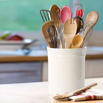 SZUAH Kitchen Ceramic Utensil Holder, Perfect Capacity Utensil Crock, for Kitchen Counter top & Dining Table (CREAM)…
