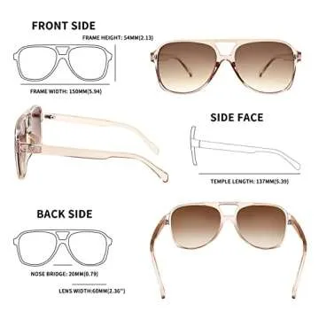 FEISEDY Vintage Retro 70s Plastic Aviator Sunglasses Women Men Classic Large Squared Frame B2751