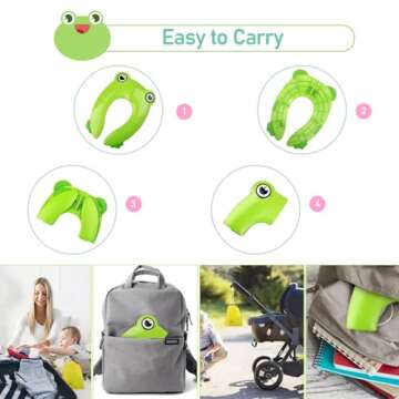 Pejoye Foldable Potty Toilet Training Seat, Travel Portable Toilet Seat Toddler, Folding Potty Training Seat for Kids with 6 Anti Slip Silicone Pads and 1 Carry Bag, Green Frog
