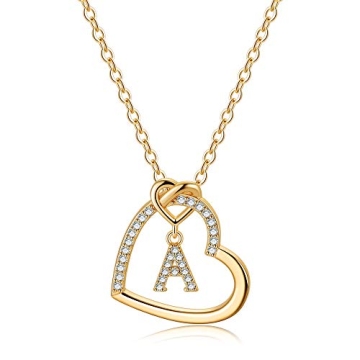 M MOOHAM Gold Heart Necklaces for Women Girls, A Necklace Heart Necklace Initial Necklace for Girls ...
