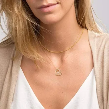 M MOOHAM Gold Heart Necklace - Initial Jewelry Gift for Girls