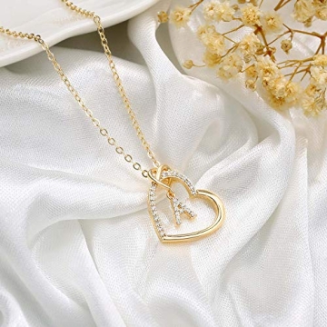 M MOOHAM Gold Heart Necklace - Initial Jewelry Gift for Girls